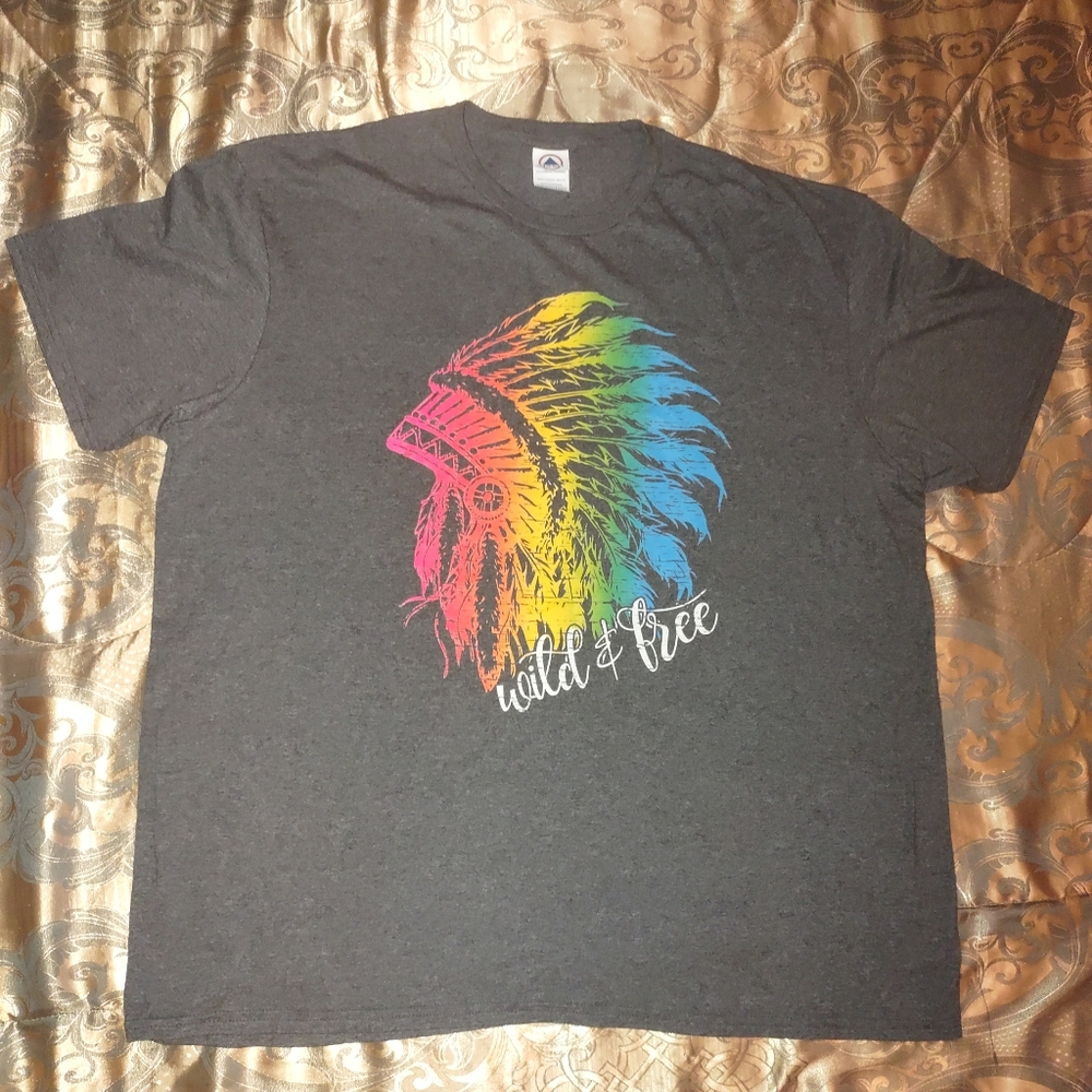 NWOT Delta Soft Wild & Free Gray Native American T-Shirt 2XL